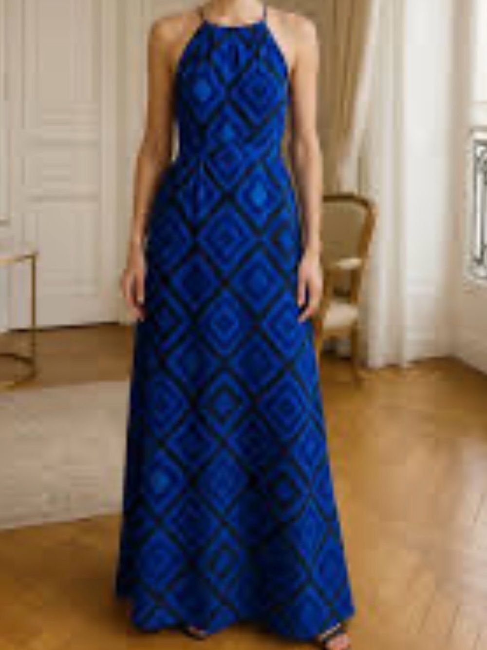 Ann Taylor Blue Geometric Halter Maxi Dress